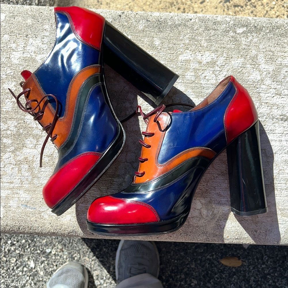OUTRAGEOUS VTG Sz 7.5 ERNESTO ESPOSITO Multicolor leather platform hi heel Shoes